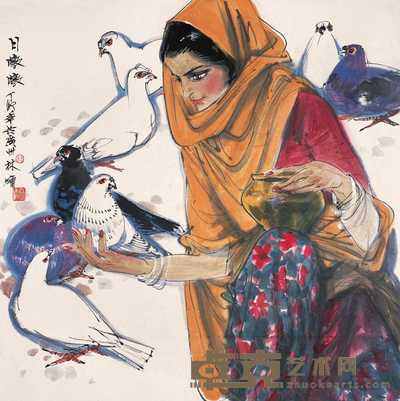 林墉 1987年作 日暾暾 镜心 67.5×67.5cm